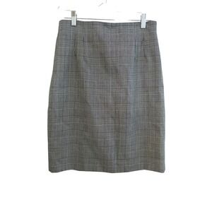 Norton McNaughton Petite 10 Plaid Pencil Skirt Gray Black Checkered 90s Made USA